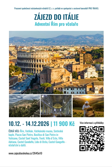 PRO TRAVEL CK, s.r.o. | Adventní Řím pro včelaře
<a href="https://www.zajezdseskolou.cz/2645n10/" target="_blank">Podrobnosti a přihlášku z zájezdu zde</a>